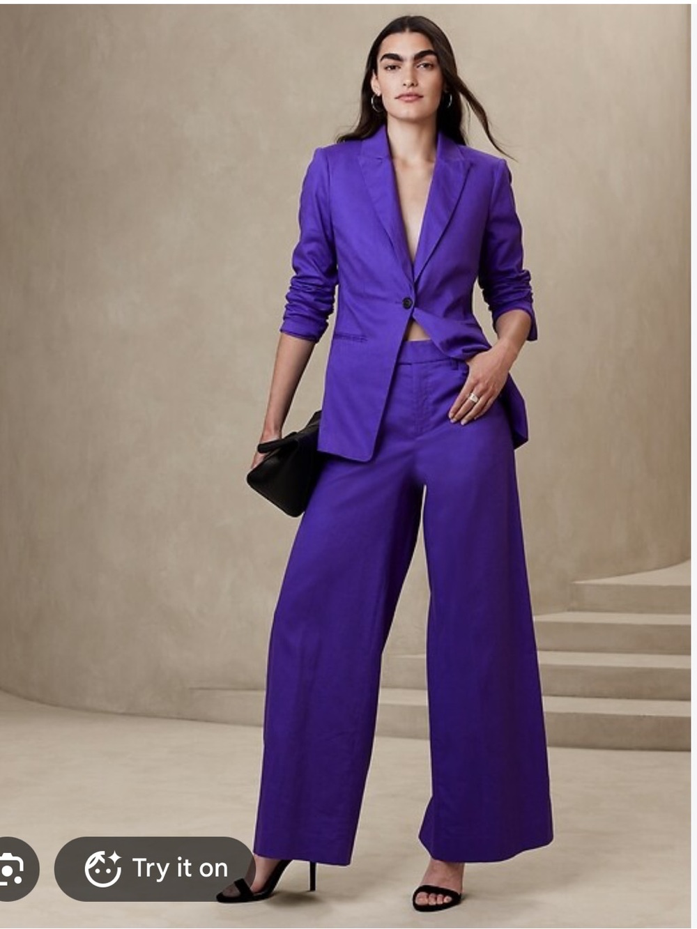 Banana Republic Long Linen Blend Cutaway Blazer Vivid Purple